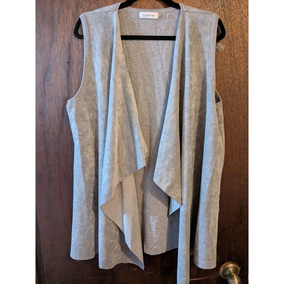 Calvin Klein 1x/2x Draped Faux Suede Grey Vest - Picture 1 of 5